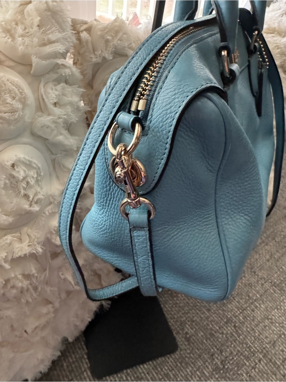Coach Prairie Pebbled Leather Satchel Crossbody Bag Blue F36677 - Picture 3 of 12